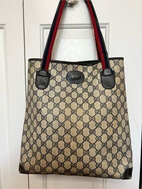 VINTAGE Gucci GG Supreme Monogram Canvas Tote Bag Navy Blue Web